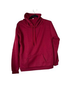 Wine Pullover Hoodie With Drawstring & Kangaroo Pocket Medium Size Cotton Blend